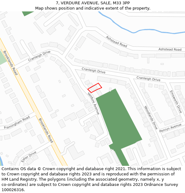 7, VERDURE AVENUE, SALE, M33 3PP: Location map and indicative extent of plot