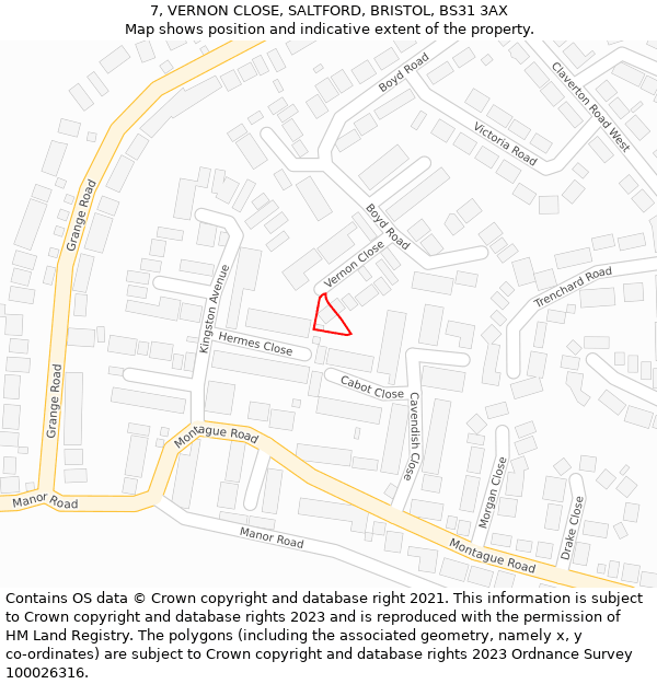 7, VERNON CLOSE, SALTFORD, BRISTOL, BS31 3AX: Location map and indicative extent of plot