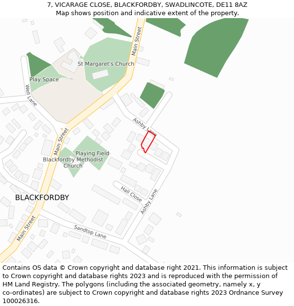 7, VICARAGE CLOSE, BLACKFORDBY, SWADLINCOTE, DE11 8AZ: Location map and indicative extent of plot