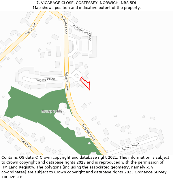 7, VICARAGE CLOSE, COSTESSEY, NORWICH, NR8 5DL: Location map and indicative extent of plot