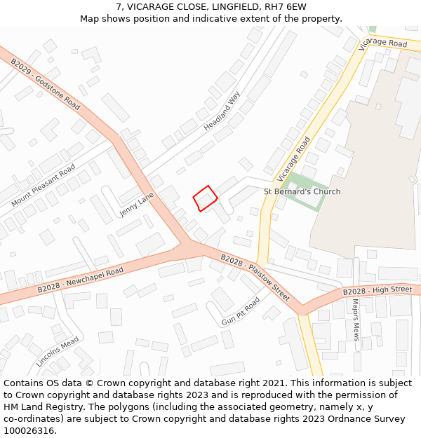 7, VICARAGE CLOSE, LINGFIELD, RH7 6EW: Location map and indicative extent of plot