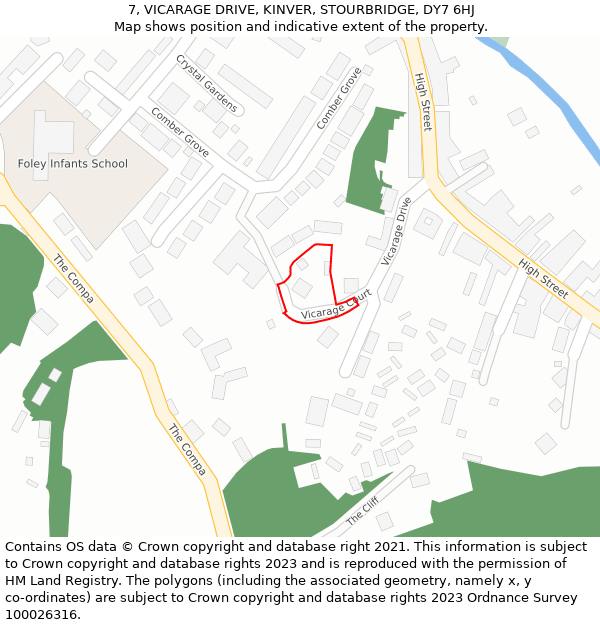7, VICARAGE DRIVE, KINVER, STOURBRIDGE, DY7 6HJ: Location map and indicative extent of plot