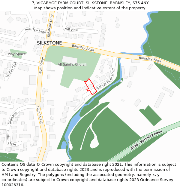 7, VICARAGE FARM COURT, SILKSTONE, BARNSLEY, S75 4NY: Location map and indicative extent of plot