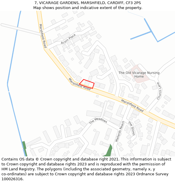 7, VICARAGE GARDENS, MARSHFIELD, CARDIFF, CF3 2PS: Location map and indicative extent of plot