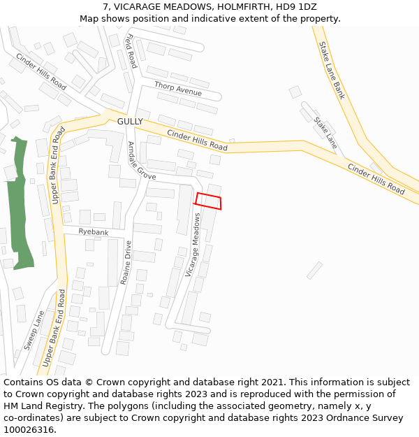 7, VICARAGE MEADOWS, HOLMFIRTH, HD9 1DZ: Location map and indicative extent of plot