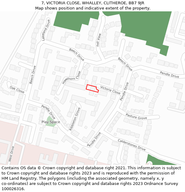 7, VICTORIA CLOSE, WHALLEY, CLITHEROE, BB7 9JR: Location map and indicative extent of plot