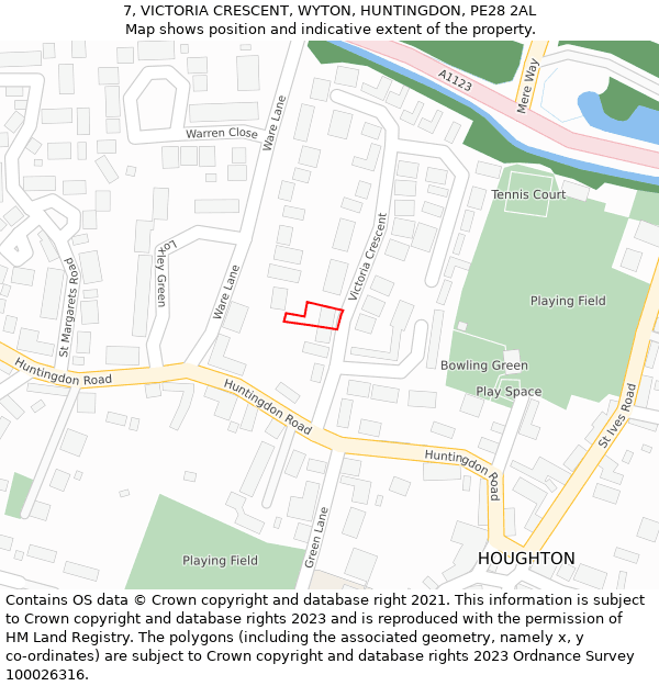 7, VICTORIA CRESCENT, WYTON, HUNTINGDON, PE28 2AL: Location map and indicative extent of plot