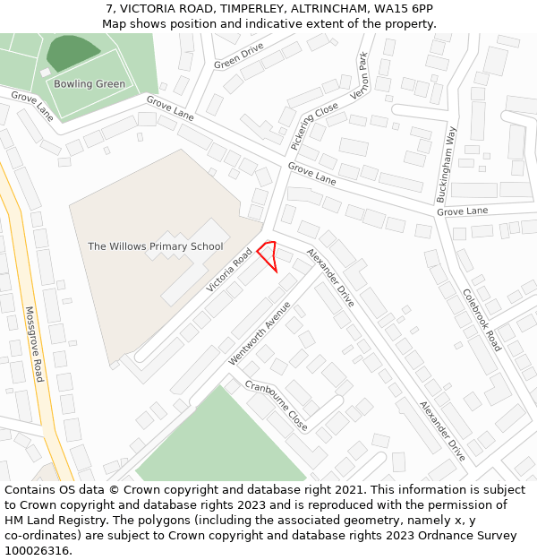 7, VICTORIA ROAD, TIMPERLEY, ALTRINCHAM, WA15 6PP: Location map and indicative extent of plot