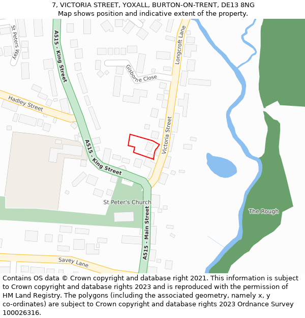 7, VICTORIA STREET, YOXALL, BURTON-ON-TRENT, DE13 8NG: Location map and indicative extent of plot