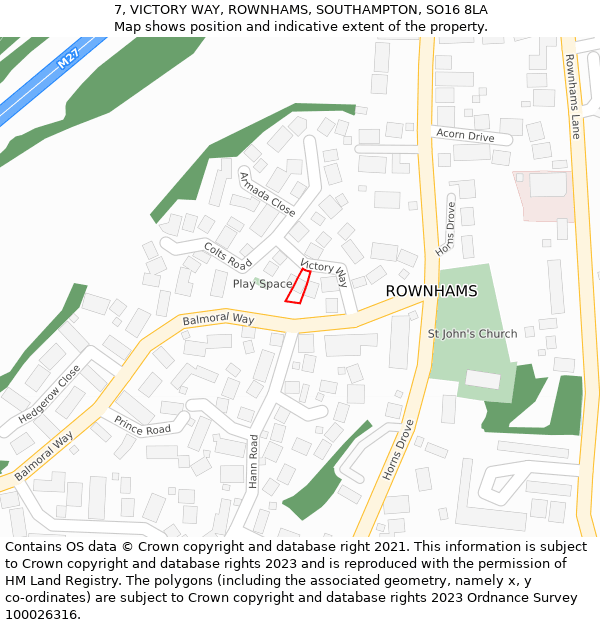 7, VICTORY WAY, ROWNHAMS, SOUTHAMPTON, SO16 8LA: Location map and indicative extent of plot