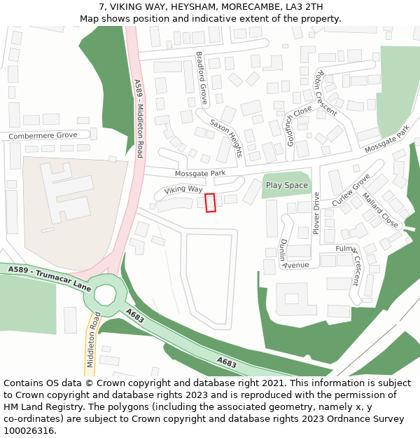 7, VIKING WAY, HEYSHAM, MORECAMBE, LA3 2TH: Location map and indicative extent of plot