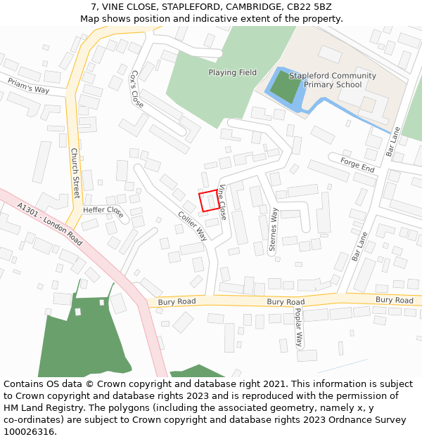 7, VINE CLOSE, STAPLEFORD, CAMBRIDGE, CB22 5BZ: Location map and indicative extent of plot