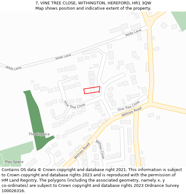 7, VINE TREE CLOSE, WITHINGTON, HEREFORD, HR1 3QW: Location map and indicative extent of plot