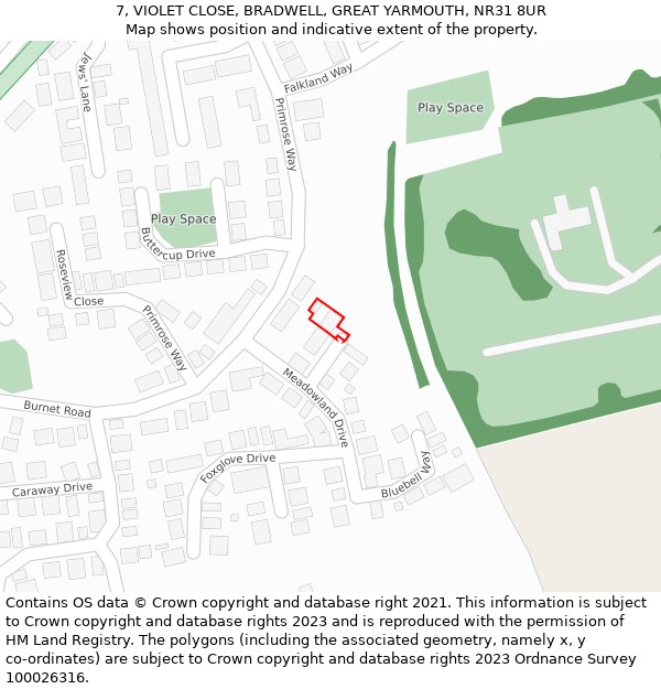 7, VIOLET CLOSE, BRADWELL, GREAT YARMOUTH, NR31 8UR: Location map and indicative extent of plot