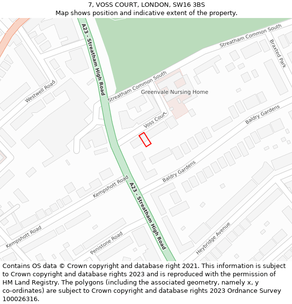 7, VOSS COURT, LONDON, SW16 3BS: Location map and indicative extent of plot