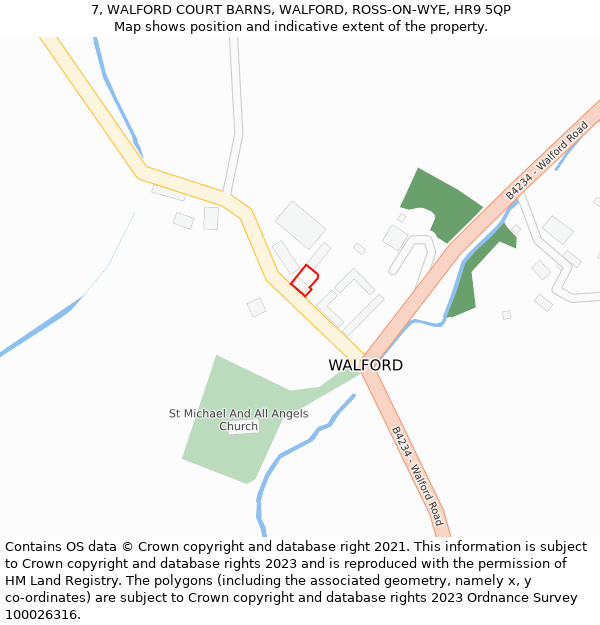 7, WALFORD COURT BARNS, WALFORD, ROSS-ON-WYE, HR9 5QP: Location map and indicative extent of plot