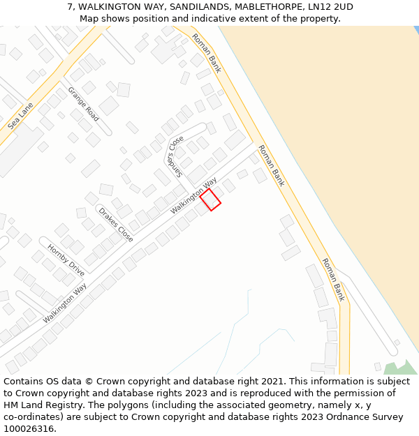 7, WALKINGTON WAY, SANDILANDS, MABLETHORPE, LN12 2UD: Location map and indicative extent of plot