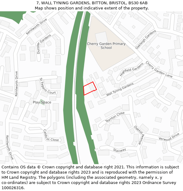 7, WALL TYNING GARDENS, BITTON, BRISTOL, BS30 6AB: Location map and indicative extent of plot