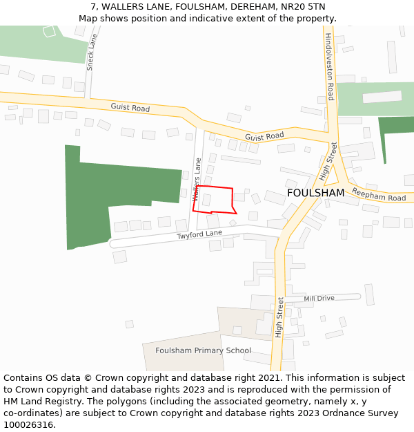 7, WALLERS LANE, FOULSHAM, DEREHAM, NR20 5TN: Location map and indicative extent of plot