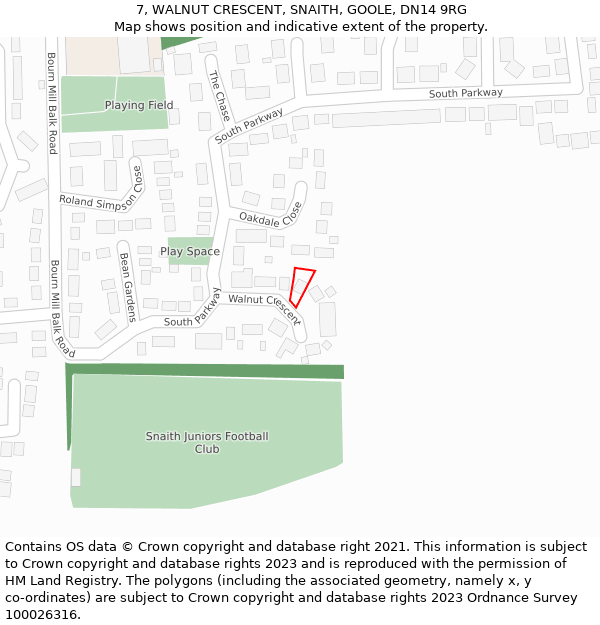 7, WALNUT CRESCENT, SNAITH, GOOLE, DN14 9RG: Location map and indicative extent of plot