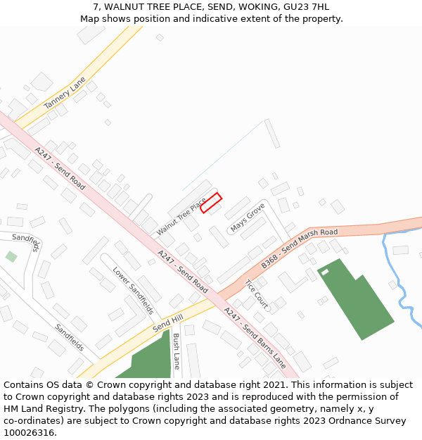 7, WALNUT TREE PLACE, SEND, WOKING, GU23 7HL: Location map and indicative extent of plot