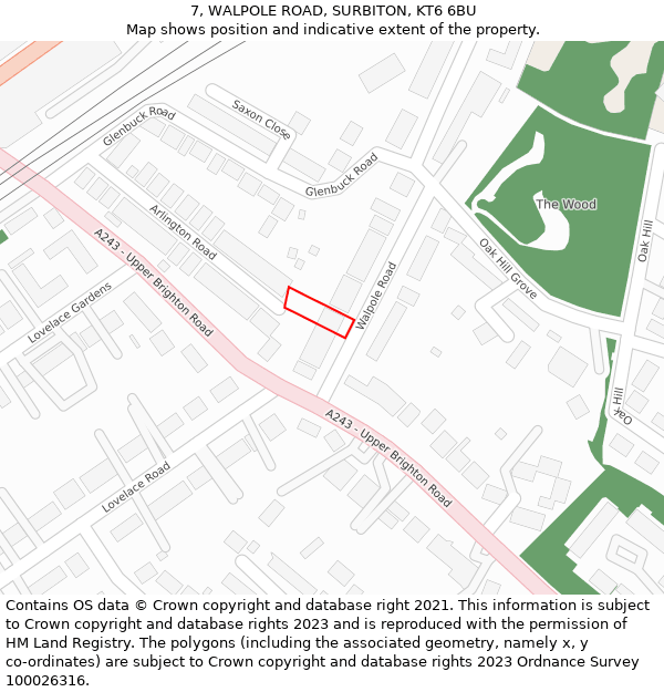 7, WALPOLE ROAD, SURBITON, KT6 6BU: Location map and indicative extent of plot