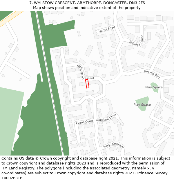 7, WALSTOW CRESCENT, ARMTHORPE, DONCASTER, DN3 2FS: Location map and indicative extent of plot