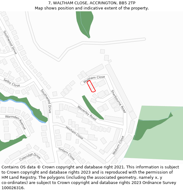 7, WALTHAM CLOSE, ACCRINGTON, BB5 2TP: Location map and indicative extent of plot