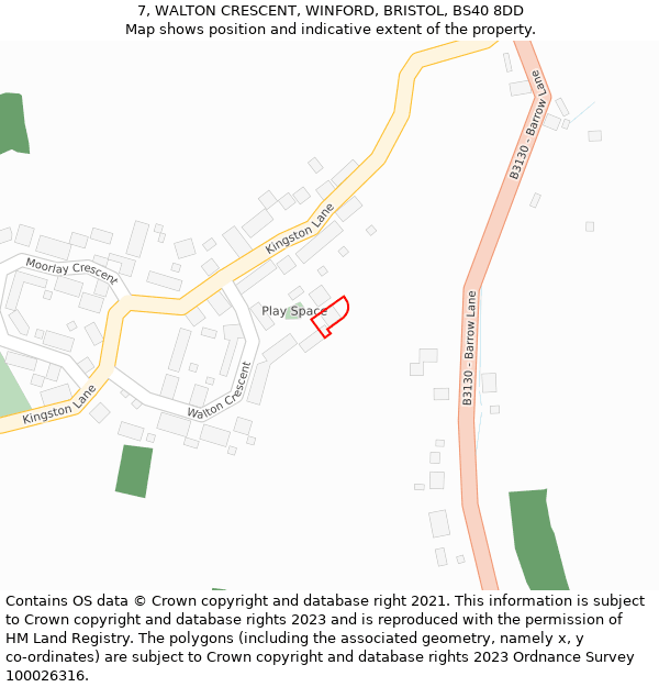 7, WALTON CRESCENT, WINFORD, BRISTOL, BS40 8DD: Location map and indicative extent of plot