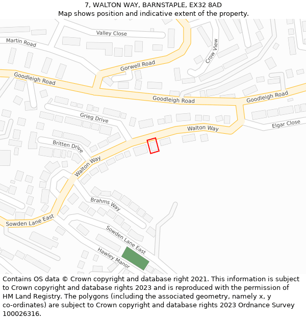 7, WALTON WAY, BARNSTAPLE, EX32 8AD: Location map and indicative extent of plot