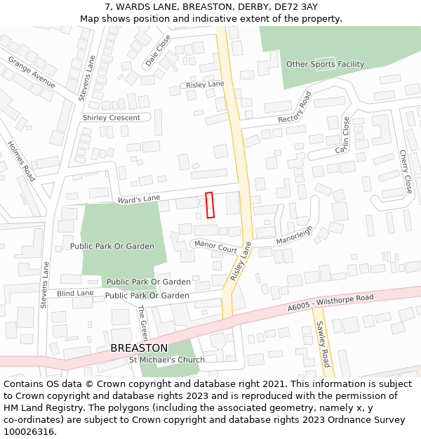 7, WARDS LANE, BREASTON, DERBY, DE72 3AY: Location map and indicative extent of plot