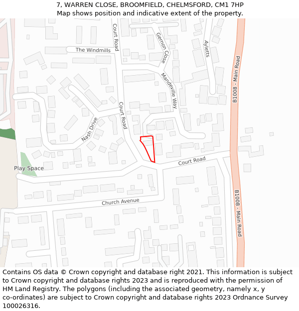 7, WARREN CLOSE, BROOMFIELD, CHELMSFORD, CM1 7HP: Location map and indicative extent of plot