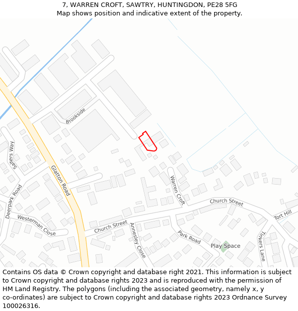 7, WARREN CROFT, SAWTRY, HUNTINGDON, PE28 5FG: Location map and indicative extent of plot