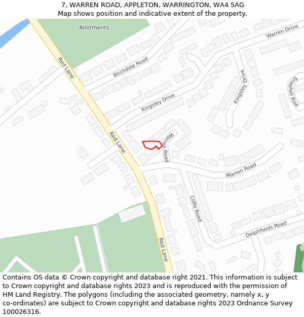 7, WARREN ROAD, APPLETON, WARRINGTON, WA4 5AG: Location map and indicative extent of plot