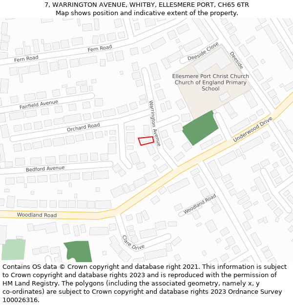 7, WARRINGTON AVENUE, WHITBY, ELLESMERE PORT, CH65 6TR: Location map and indicative extent of plot