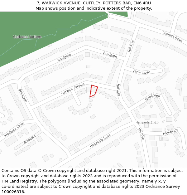 7, WARWICK AVENUE, CUFFLEY, POTTERS BAR, EN6 4RU: Location map and indicative extent of plot