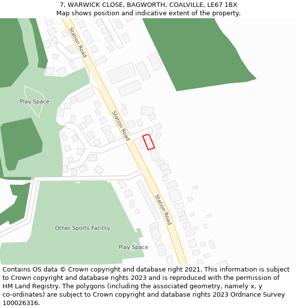 7, WARWICK CLOSE, BAGWORTH, COALVILLE, LE67 1BX: Location map and indicative extent of plot