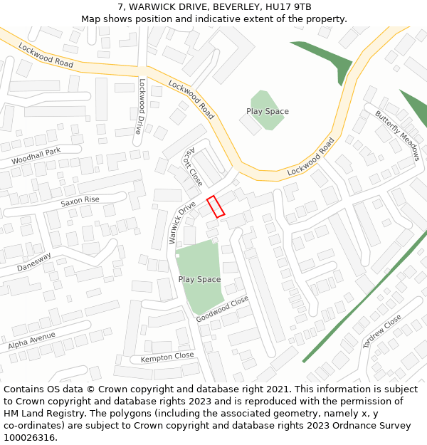 7, WARWICK DRIVE, BEVERLEY, HU17 9TB: Location map and indicative extent of plot