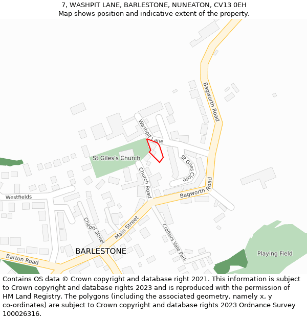7, WASHPIT LANE, BARLESTONE, NUNEATON, CV13 0EH: Location map and indicative extent of plot