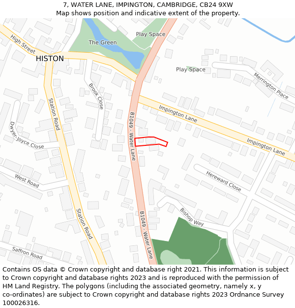 7, WATER LANE, IMPINGTON, CAMBRIDGE, CB24 9XW: Location map and indicative extent of plot