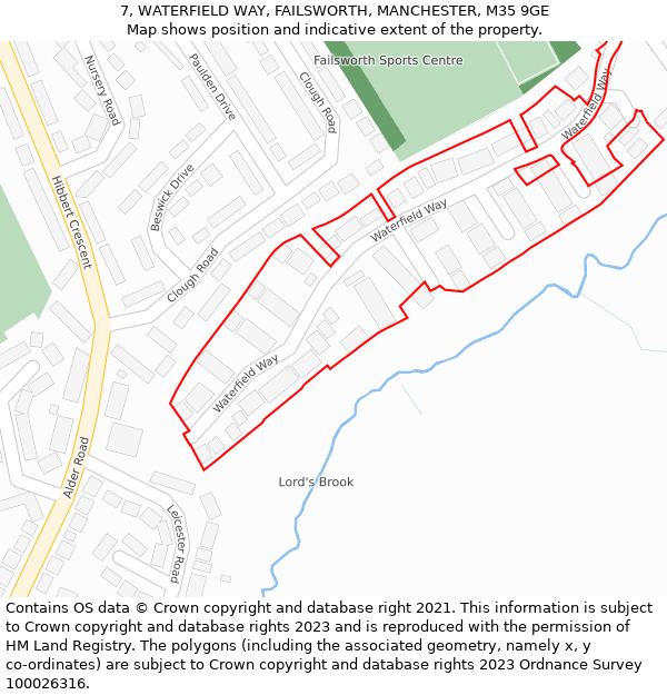 7, WATERFIELD WAY, FAILSWORTH, MANCHESTER, M35 9GE: Location map and indicative extent of plot