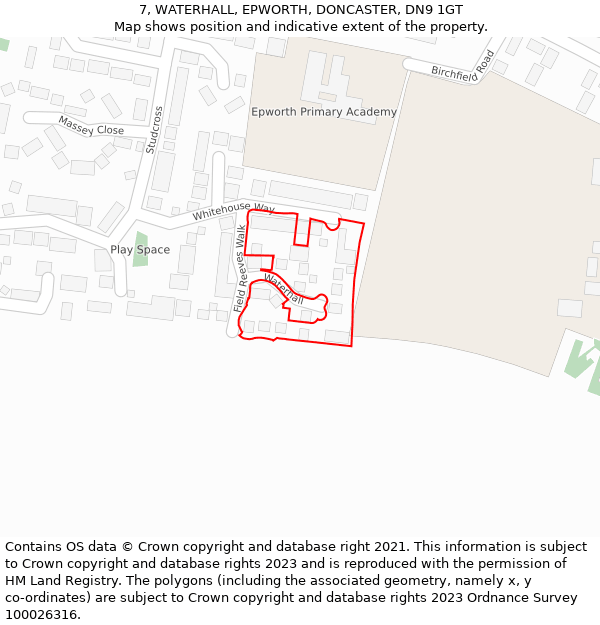 7, WATERHALL, EPWORTH, DONCASTER, DN9 1GT: Location map and indicative extent of plot