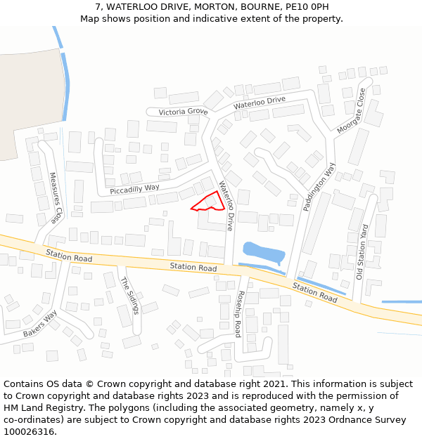 7, WATERLOO DRIVE, MORTON, BOURNE, PE10 0PH: Location map and indicative extent of plot