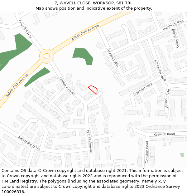 7, WAVELL CLOSE, WORKSOP, S81 7RL: Location map and indicative extent of plot