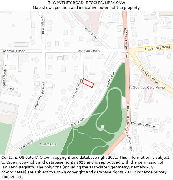 7, WAVENEY ROAD, BECCLES, NR34 9NW: Location map and indicative extent of plot