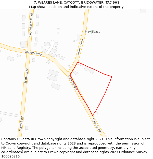 7, WEARES LANE, CATCOTT, BRIDGWATER, TA7 9HS: Location map and indicative extent of plot