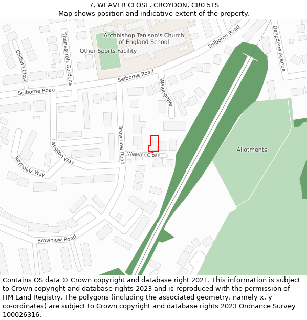 7, WEAVER CLOSE, CROYDON, CR0 5TS: Location map and indicative extent of plot