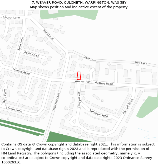 7, WEAVER ROAD, CULCHETH, WARRINGTON, WA3 5EY: Location map and indicative extent of plot