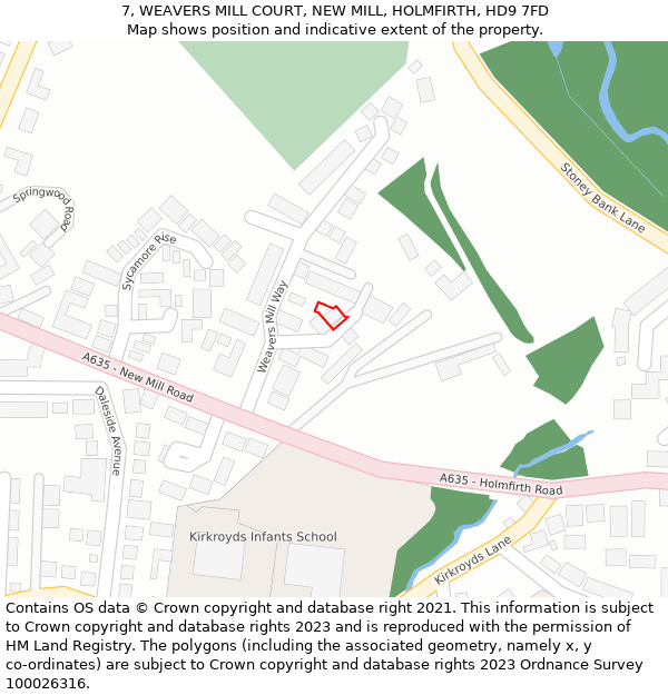 7, WEAVERS MILL COURT, NEW MILL, HOLMFIRTH, HD9 7FD: Location map and indicative extent of plot