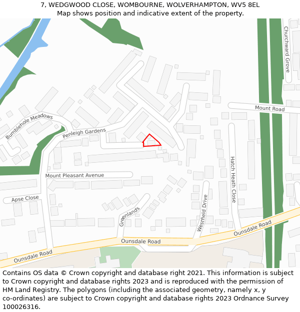 7, WEDGWOOD CLOSE, WOMBOURNE, WOLVERHAMPTON, WV5 8EL: Location map and indicative extent of plot